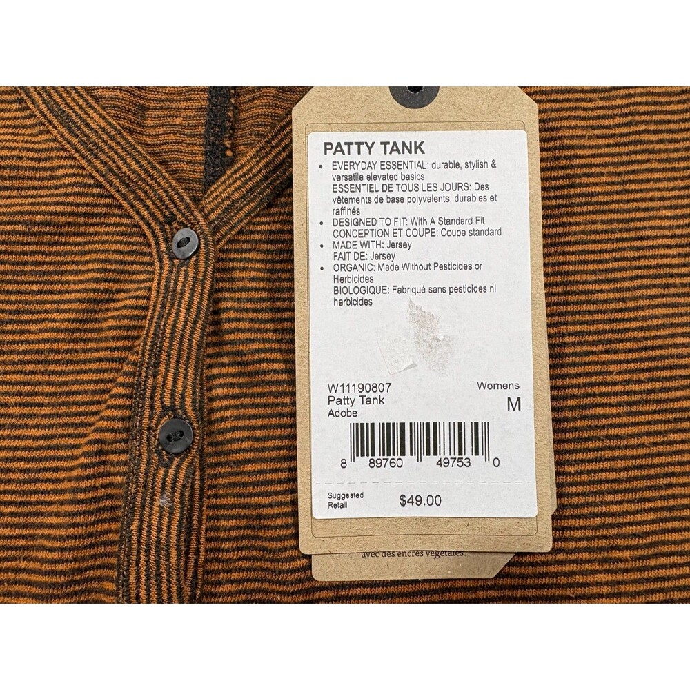 Prana Patty Womens Henley Tank Adobe Brown Stripes Hemp Organic Cotton Sz M NEW - Picture 9 of 12
